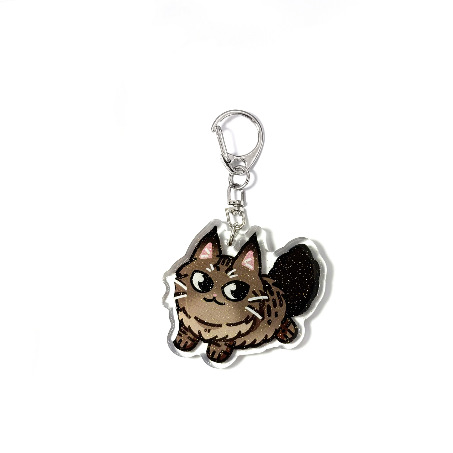 Classic Dark Brown Tabby Maine Coon Longhaired Cat Keychain