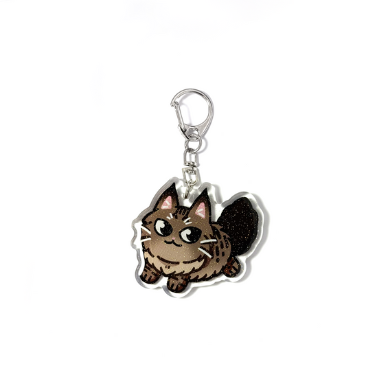 Classic Dark Brown Tabby Maine Coon Longhaired Cat Keychain