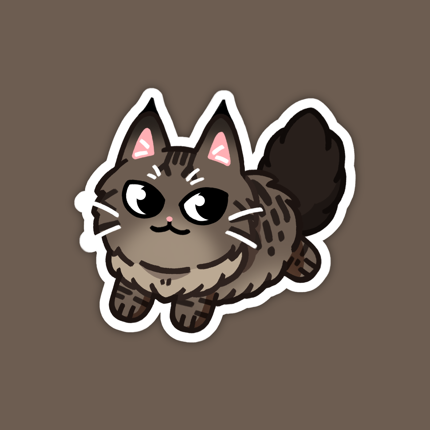 Classic Dark Brown Tabby Maine Coon Longhaired Cat Sticker