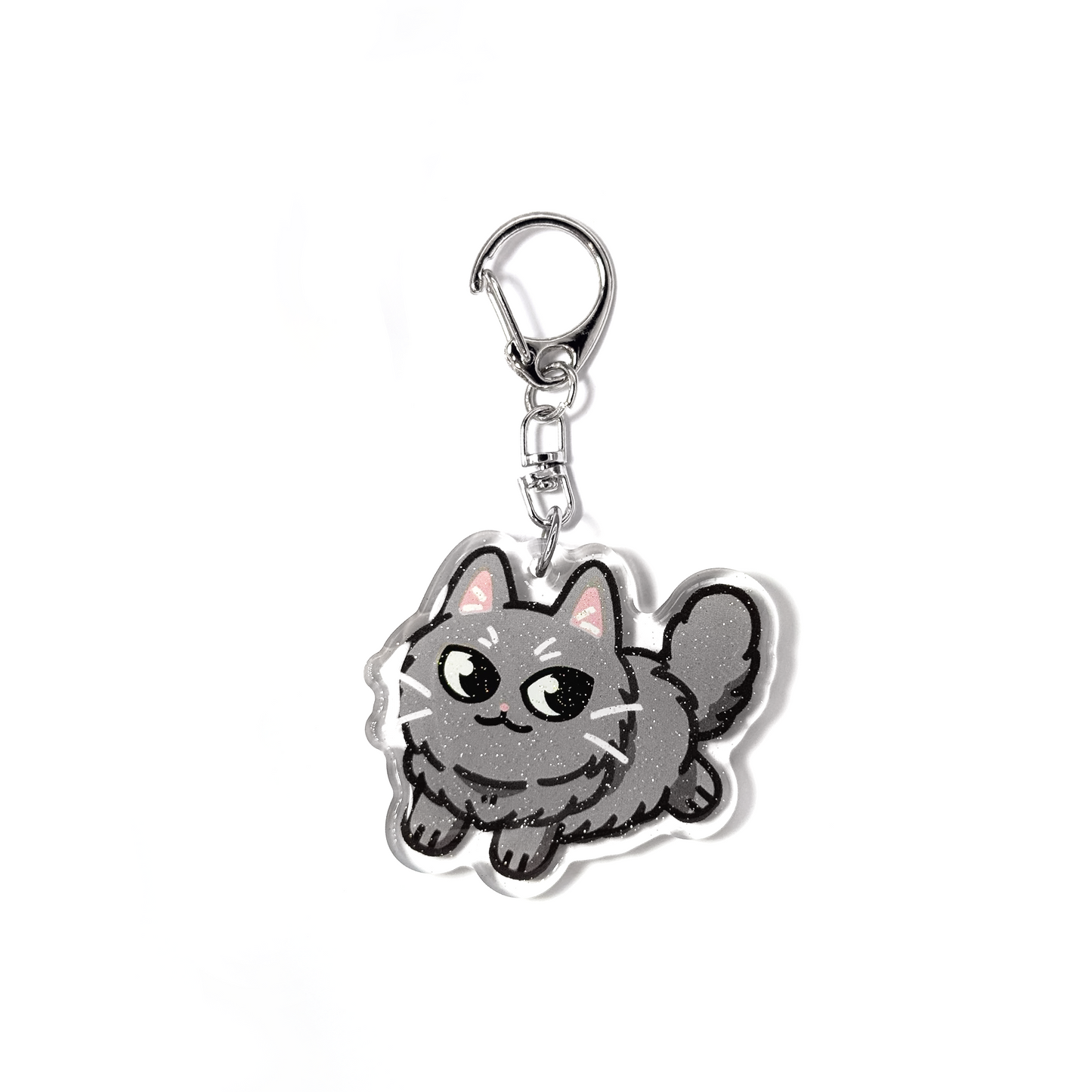 Longhaired Gray Cat Keychain