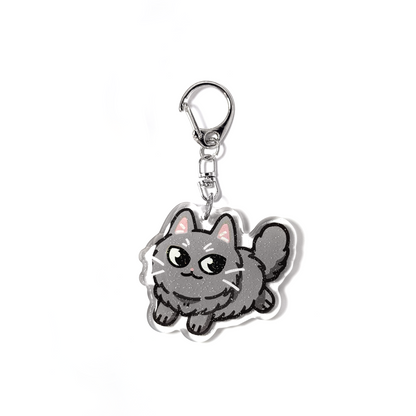 Longhaired Gray Cat Keychain