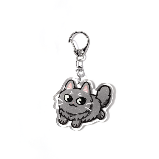 Longhaired Gray Cat Keychain