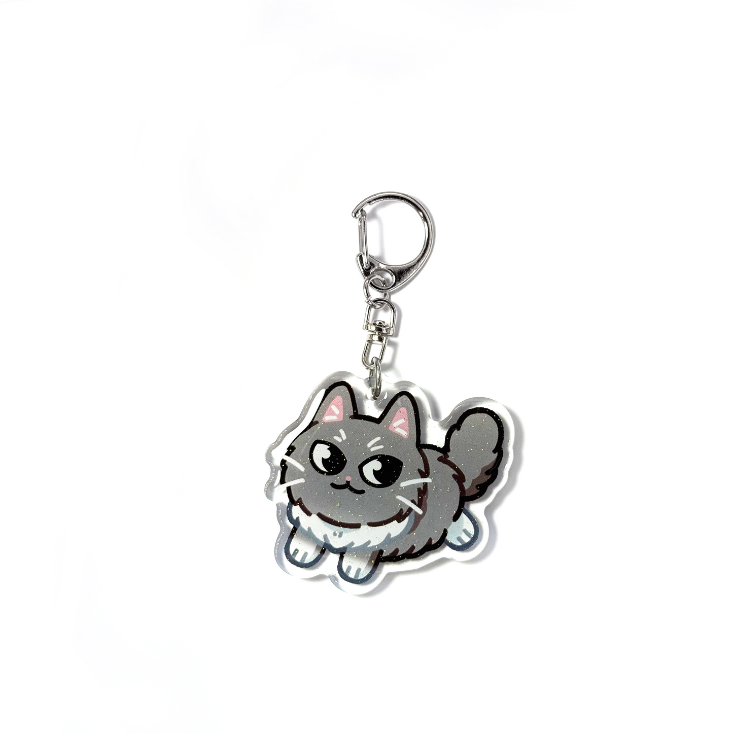 Longhaired Gray Tuxedo Cat Keychain