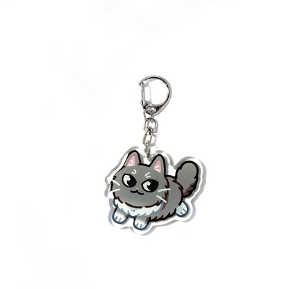 Longhaired Gray Tuxedo Cat Keychain