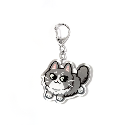 Longhaired Gray Tuxedo Cat Keychain