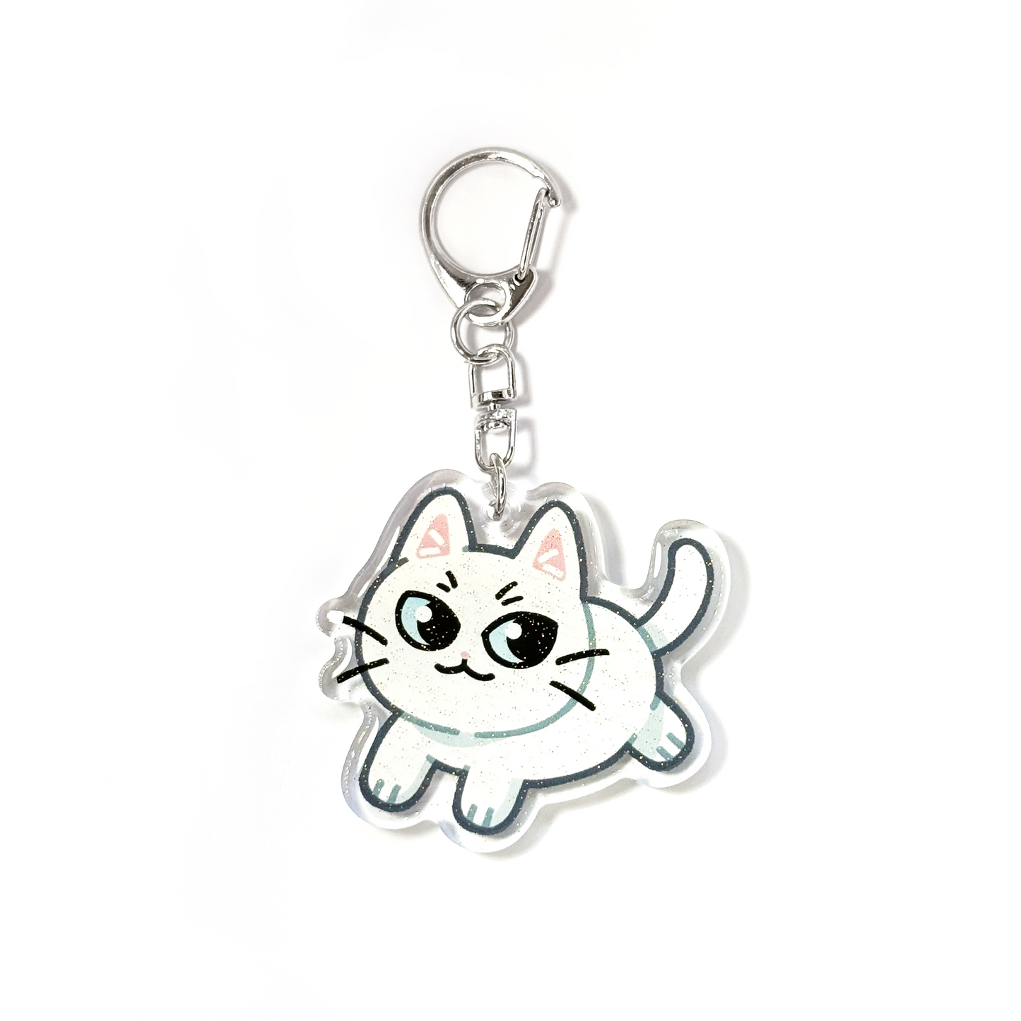 Shorthaired White Cat Keychain