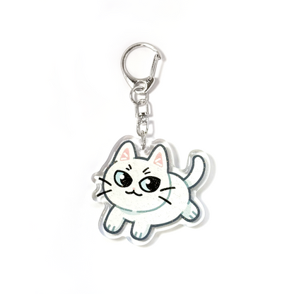 Shorthaired White Cat Keychain