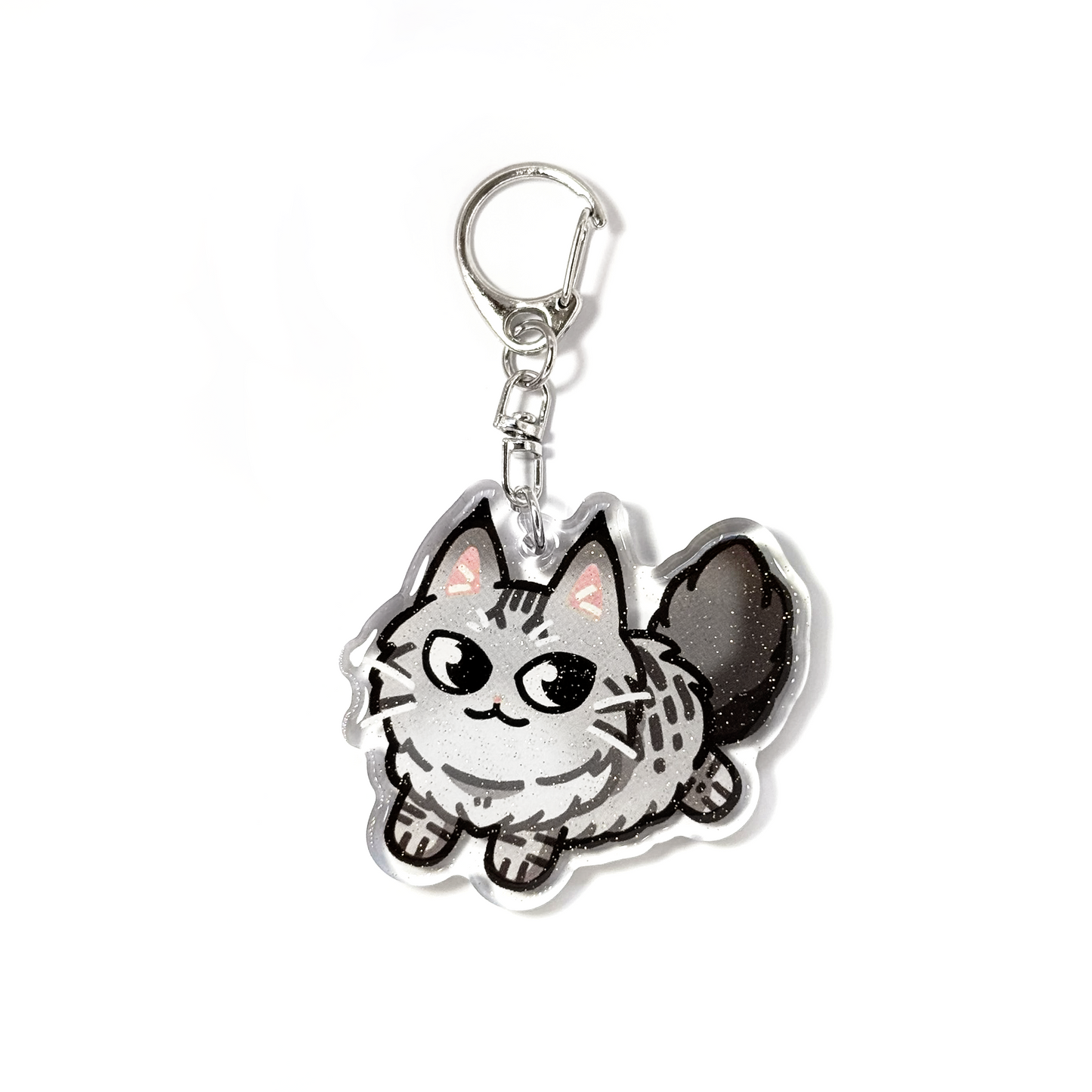 Silver Gray Maine Coon Longhaired Cat Keychain