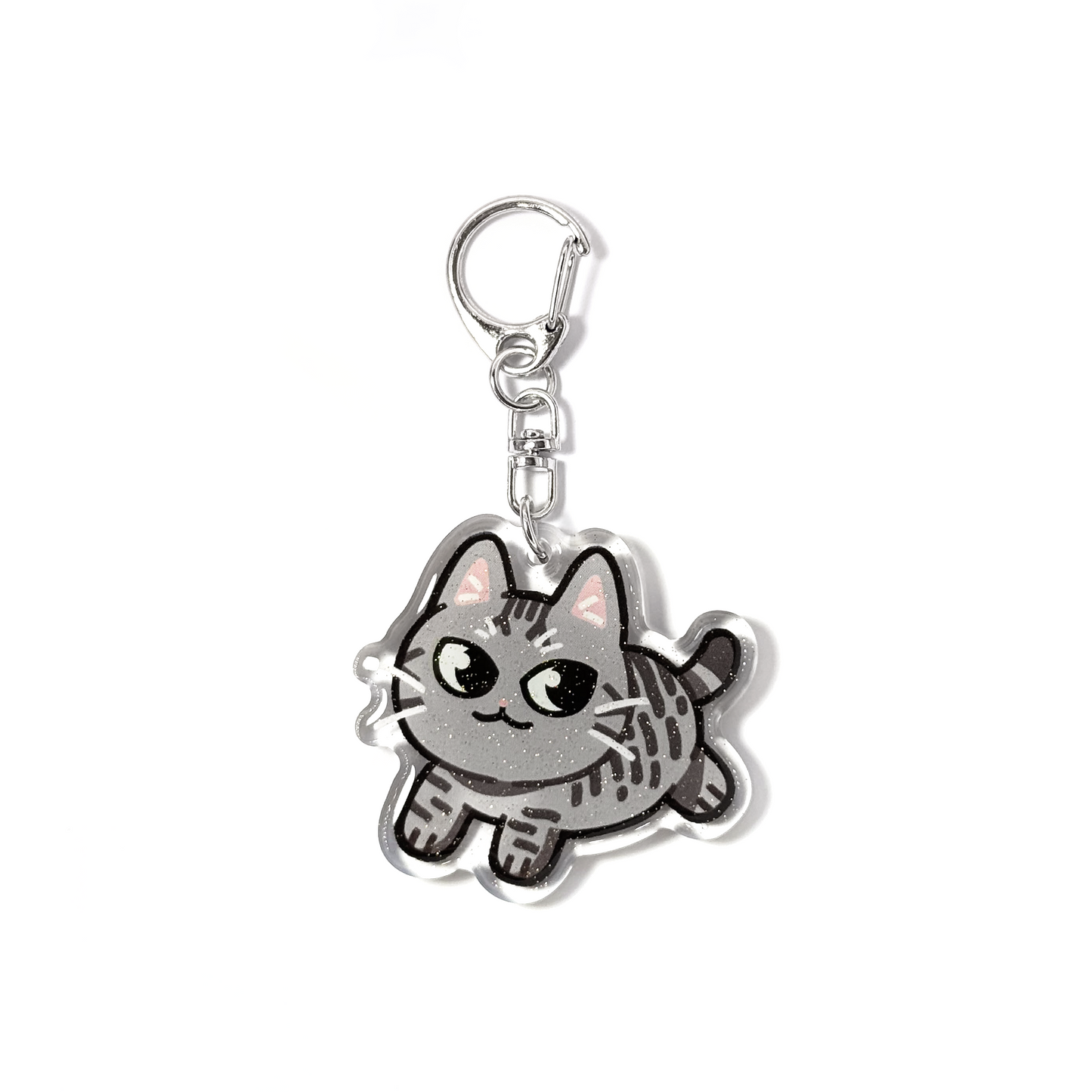Silver Gray Tabby American Bobtail Cat Keychain