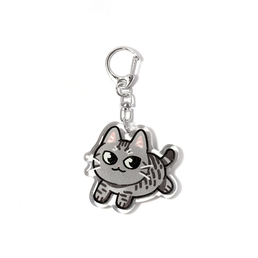 Silver Gray Tabby American Bobtail Cat Keychain