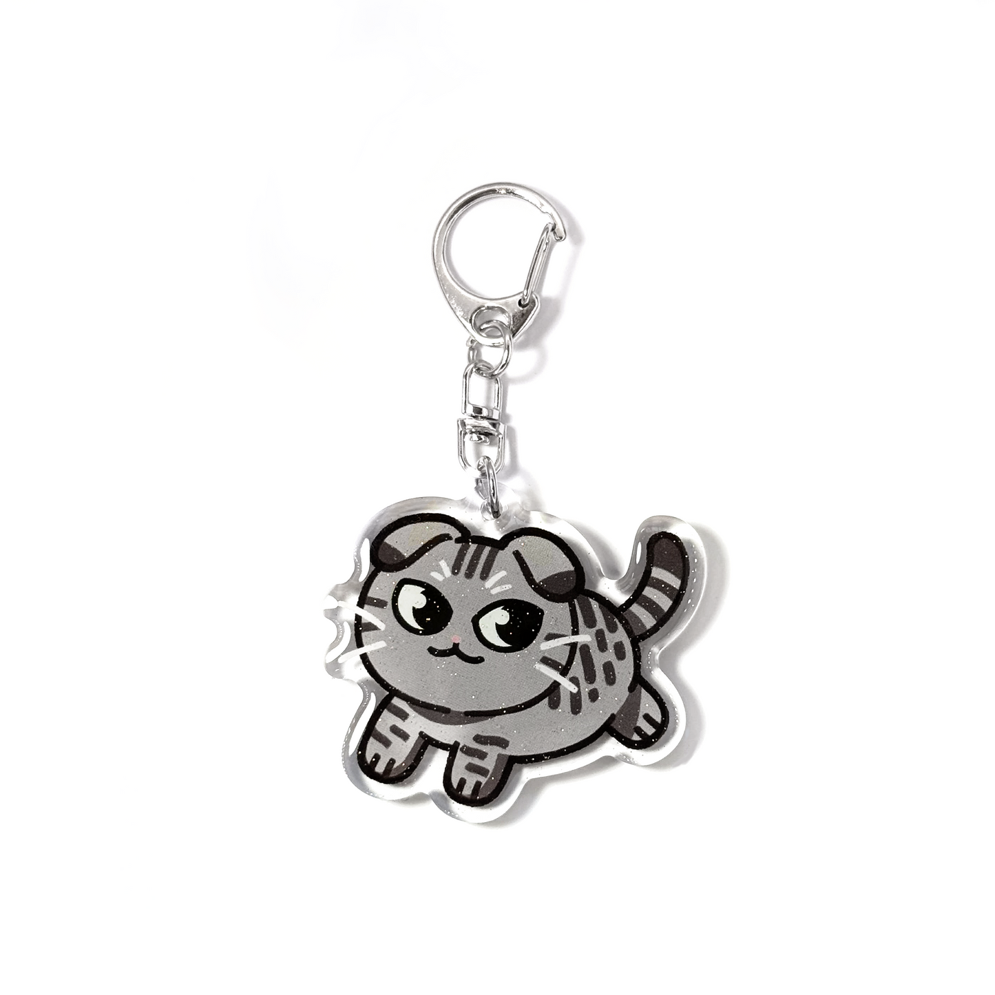Silver Gray Tabby Scottish Fold Cat Keychain