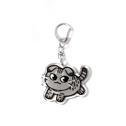 Silver Gray Tabby Scottish Fold Cat Keychain