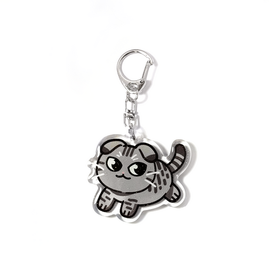 Silver Gray Tabby Scottish Fold Cat Keychain
