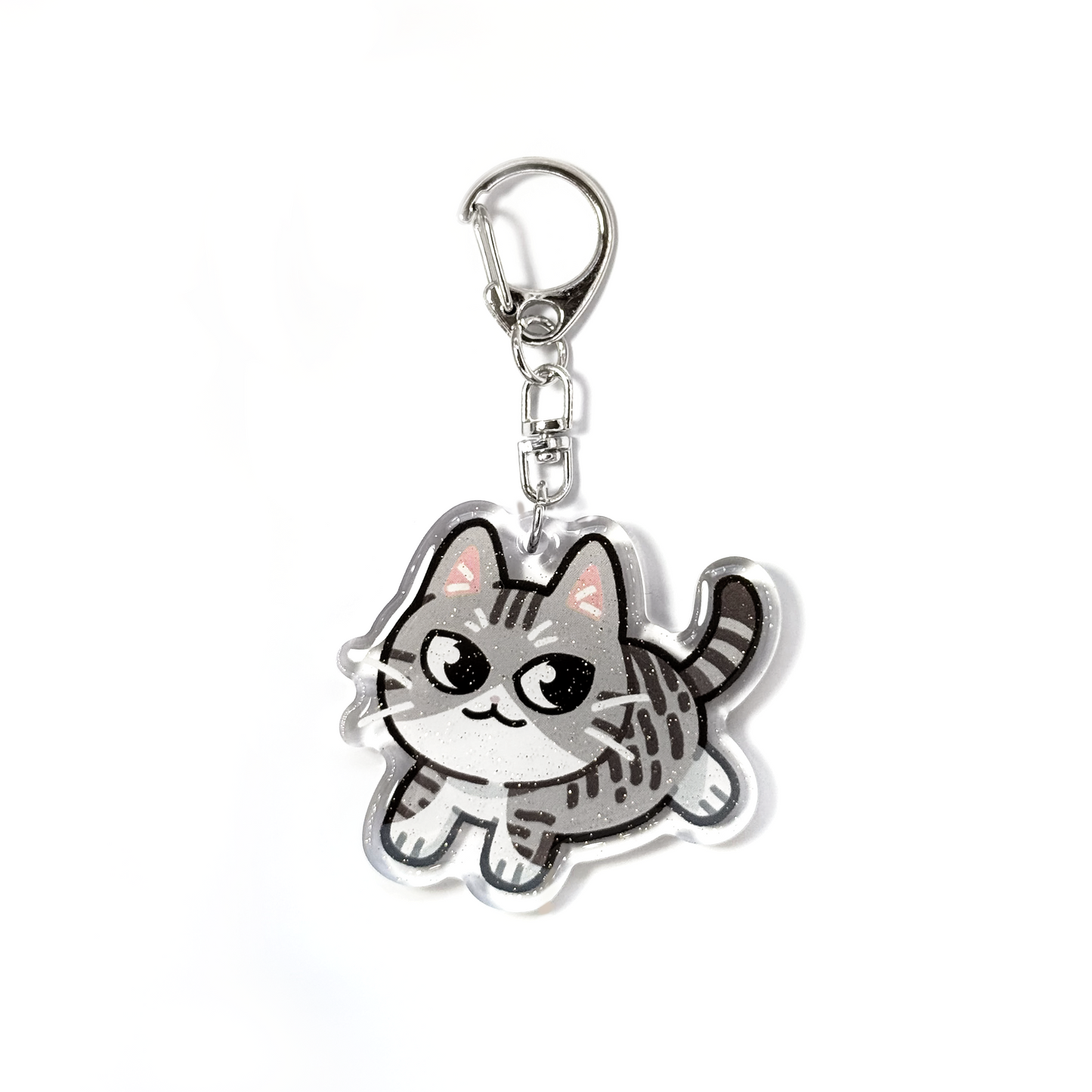 Silver Grey Tabby Cat Keychain