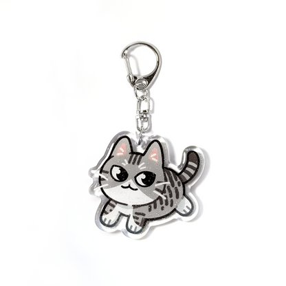 Silver Grey Tabby Cat Keychain