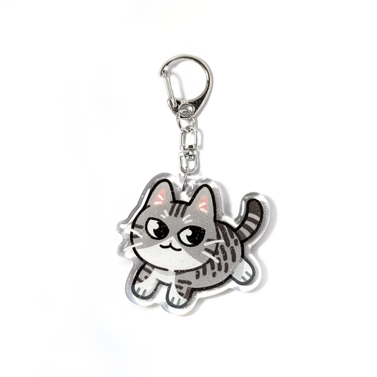 Silver Grey Tabby Cat Keychain