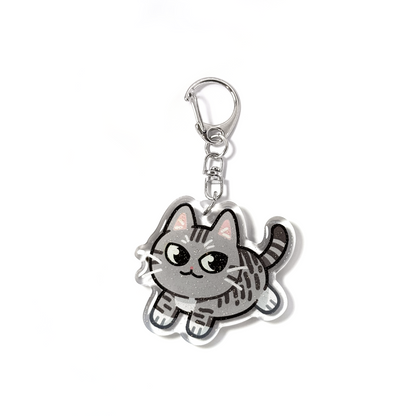 Silver Grey Tabby Cat Keychain