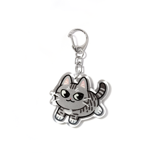 Silver Grey Tabby Cat Keychain