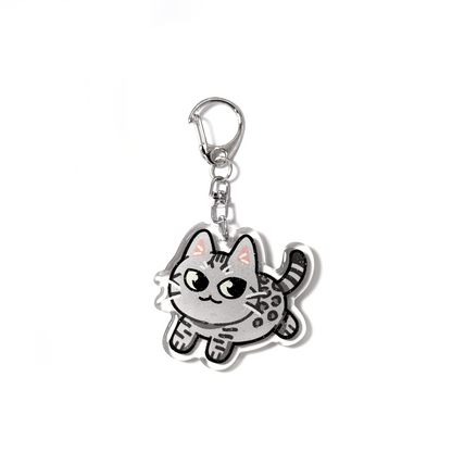 Silver Bengal Cat Keychain