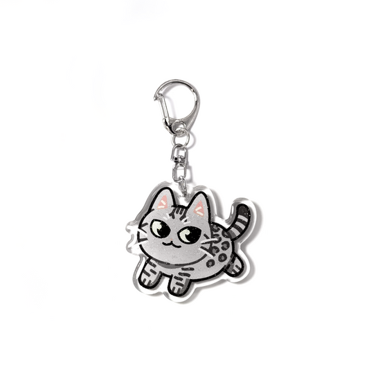 Silver Bengal Cat Keychain