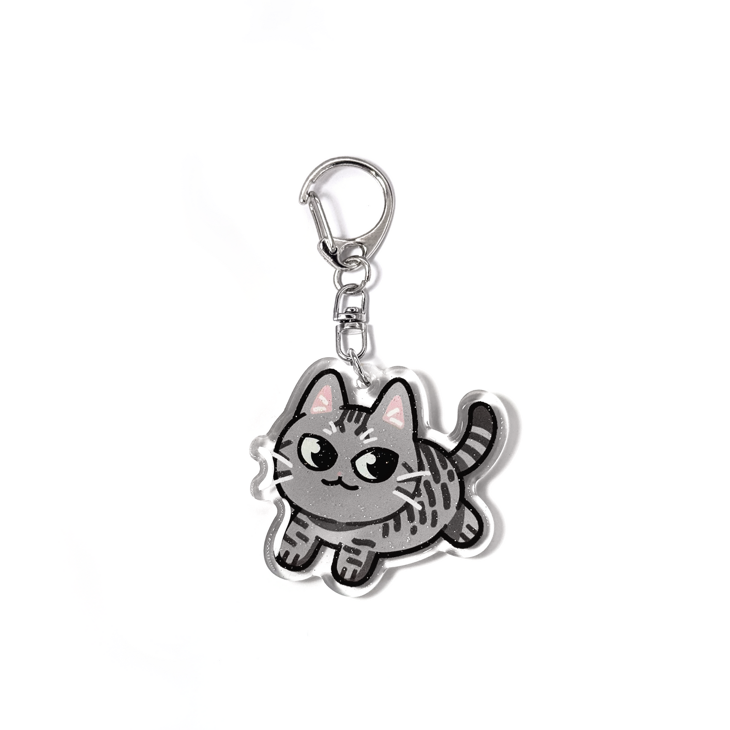 Silver Grey Tabby Cat Keychain