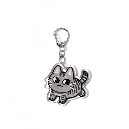 Silver Grey Tabby Cat Keychain